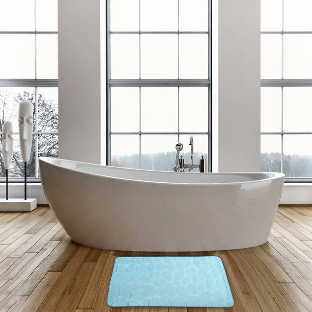 Badkamerkleedje/badmat tapijt - kiezel motief - vloermat - lichtblauw - 50 x 80 cm - laagpolig - Badmatjes
