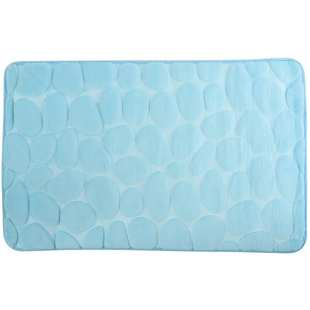 Badkamerkleedje/badmat tapijt - kiezel motief - vloermat - lichtblauw - 50 x 80 cm - laagpolig - Badmatjes