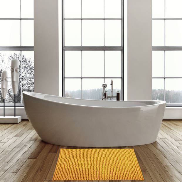 MSV Badkamerkleed/badmat - kleedje voor op de vloer - saffraan geel - 60 x 90 cm - Microvezel - Badmatjes