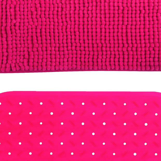 MSV Douche anti-slip mat en droogloop mat - Sevilla badkamer set - rubber/microvezel - fuchsia roze - Badmatjes