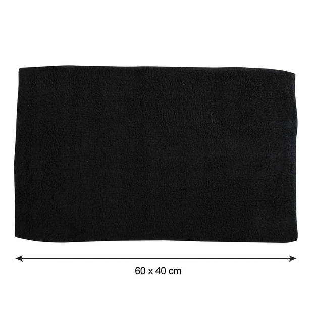 MSV badkamer droogloop mat/tapijt - Sienna - 40 x 60 cm - bijpassende kleur zeeppompje - zwart - Badmatjes