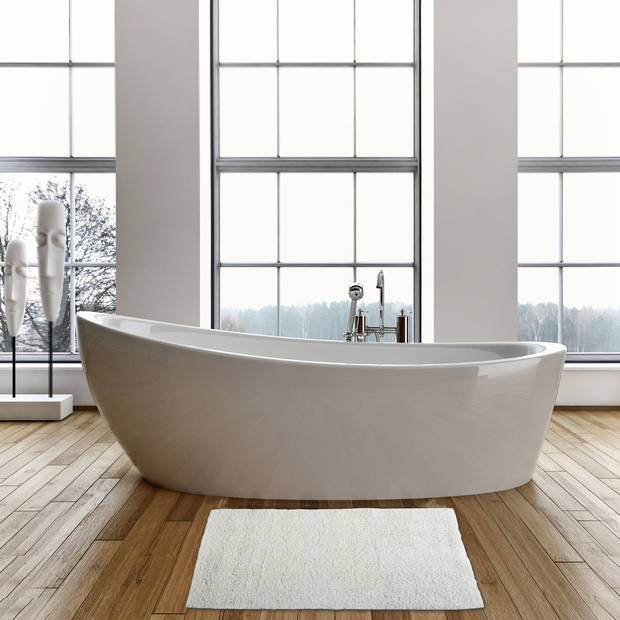 MSV badkamer droogloop mat/tapijt - 40 x 60 cm - met zelfde kleur zeeppompje 260 ml - wit - Badmatjes