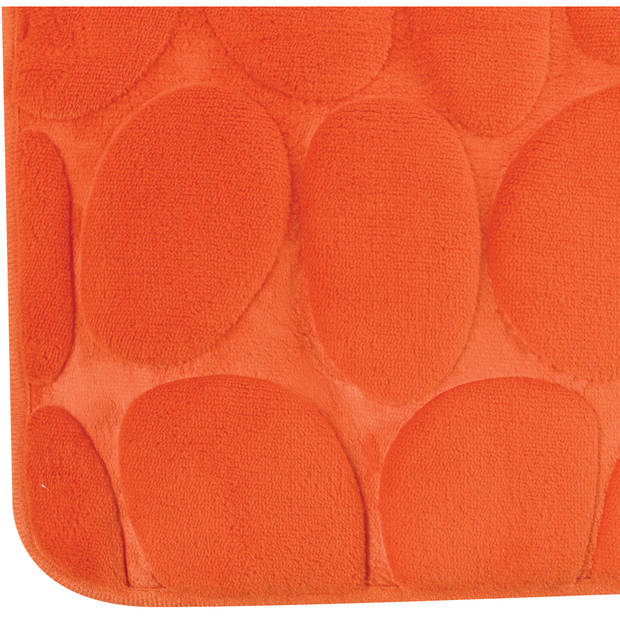 MSV badkamer droogloop mat/tapijt Kiezel - 50 x 80 cm - zelfde kleur zeeppompje - oranje - Badmatjes