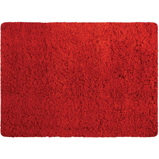 MSV badkamer droogloop tapijt - Langharig - 50 x 70 cm - incl zeeppompje 260 ml - rood - Badmatjes