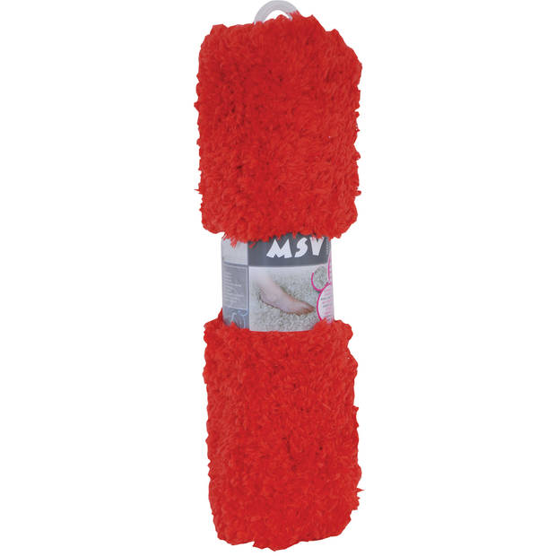 MSV Badkamerkleedje/badmat tapijt - voor de vloer - rood - 50 x 70 cm - langharig - Badmatjes