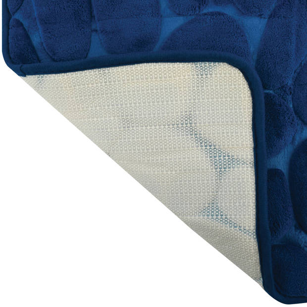 MSV badkamer droogloop mat/tapijt Kiezel - 50 x 80 cm - zelfde kleur zeeppompje - donkerblauw - Badmatjes