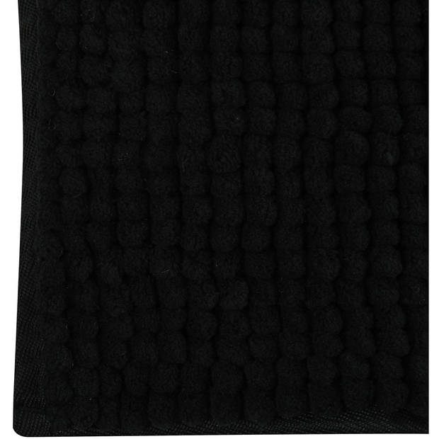 MSV Douche anti-slip mat en droogloop mat - Sevilla badkamer set - rubber/microvezel - zwart - Badmatjes