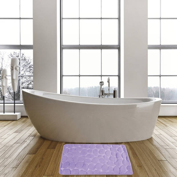 Badkamerkleedje/badmat tapijt - kiezel motief - vloermat - lila paars - 50 x 80 cm - laagpolig - Badmatjes