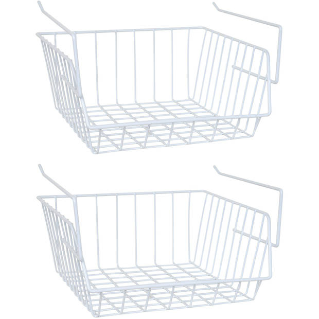 MSV Kastmandje - 4x - opberg/hang mandjes - rvs - wit - 33 x 27 x 13 cm - Opbergmanden