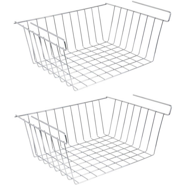 MSV Kastmandje - 4x - opberg/hang mandjes - rvs - zilver - 30 x 24 x 13.5 cm - Opbergmanden