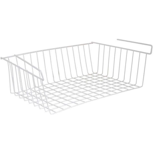 MSV Kastmandje - 2x - opberg/hang mandjes - rvs - wit - 38 x 26 x 14 cm - Opbergmanden