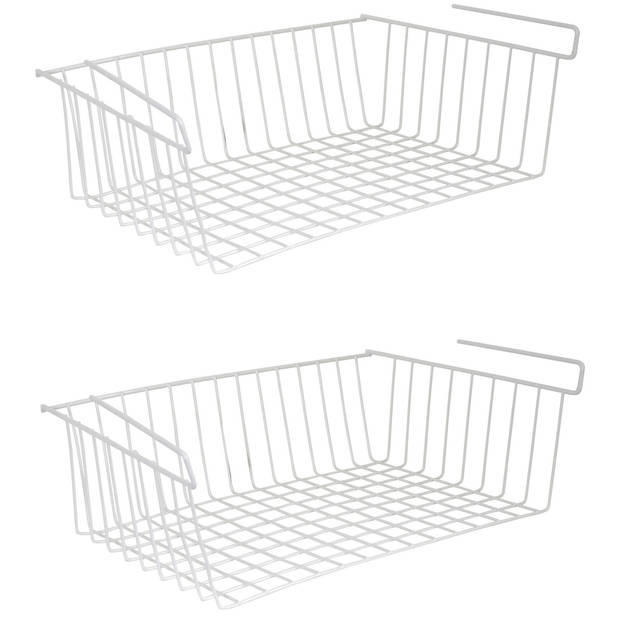 MSV Kastmandje - 4x - opberg/hang mandjes - rvs - wit - 38 x 26 x 14 cm - Opbergmanden