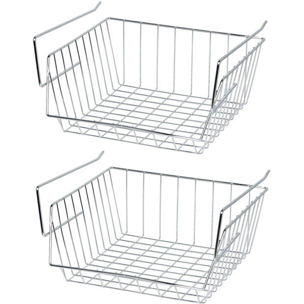 MSV Kastmandje - 4x - opberg/hang mandjes - rvs - zilver - 33 x 27 x 13 cm - Opbergmanden