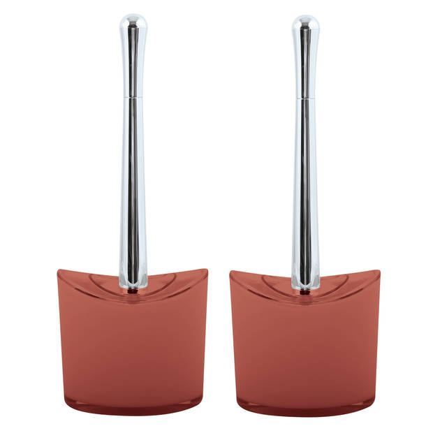 MSV Toiletborstel in houder/wc- 2x -borstel Aveiro - PS kunststof/rvs - terracotta/zilver - 37 x 14 cm - Toiletborstels