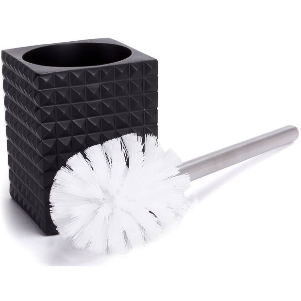 MSV Toiletborstel houder Kubik - 2x - kunststeen - zwart/zilver - 37 cm - Toiletborstels