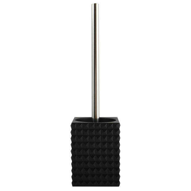 MSV Toiletborstel houder Kubik - 2x - kunststeen - zwart/zilver - 37 cm - Toiletborstels