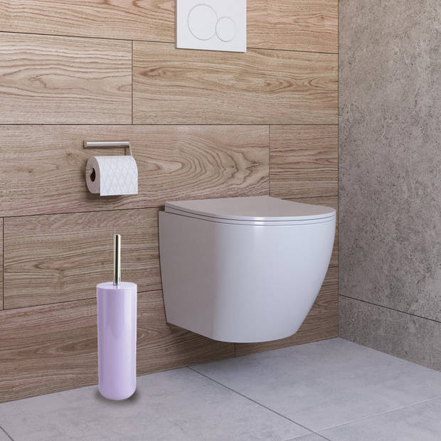MSV Badkameraccessoire Moods - toiletborstel in houder - beker - zeeppompje - lila paars - kunststof - Badkameraccessoir