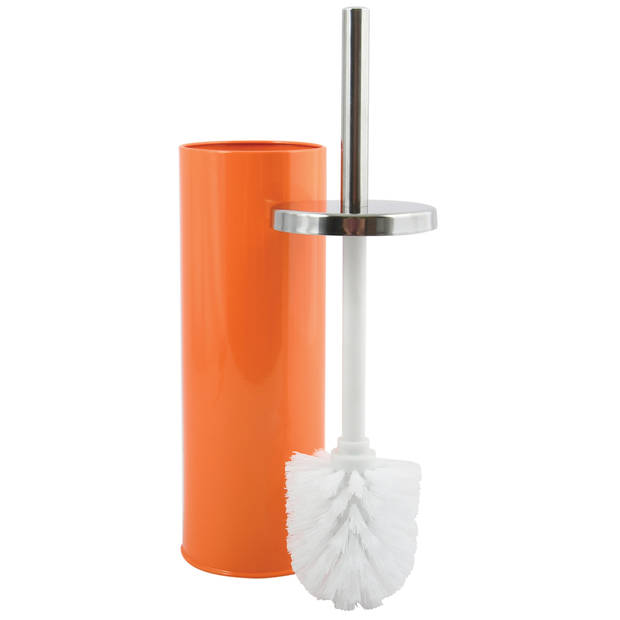 MSV Toiletborstel in houder/wc-borstel - 2x - metaal - oranje - 38 cm - Toiletborstels