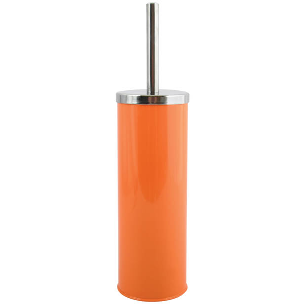 MSV Toiletborstel in houder/wc-borstel - 2x - metaal - oranje - 38 cm - Toiletborstels