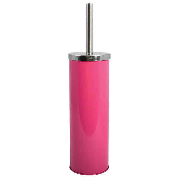 MSV Toiletborstel in houder/wc-borstel - metaal - fuchsia roze - 38 cm - Toiletborstels
