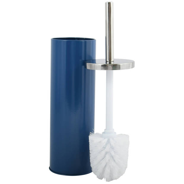 MSV Toiletborstel in houder 38 cm/zeeppompje set Moods - metaal/kunststof - blauw - Badkameraccessoireset