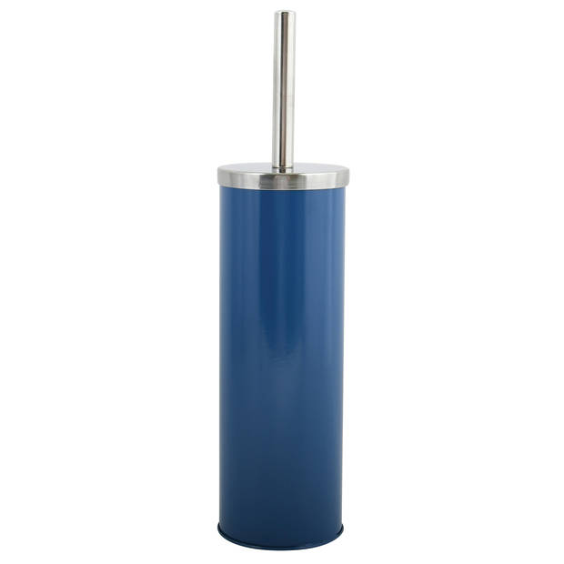 MSV Toiletborstel in houder/wc-borstel - 2x - metaal - marine blauw - 38 cm - Toiletborstels
