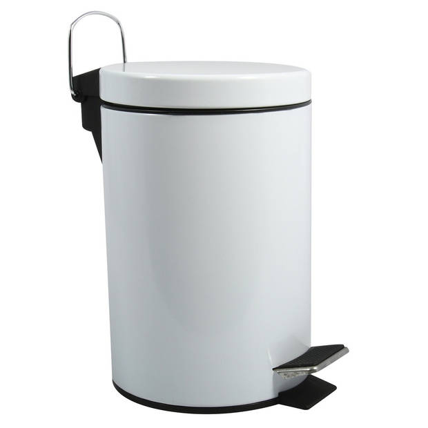 MSV Prullenbak/pedaalemmer - 2x - metaal - wit - 3 liter - 17 x 25 cm - Badkamer/toilet - Pedaalemmers