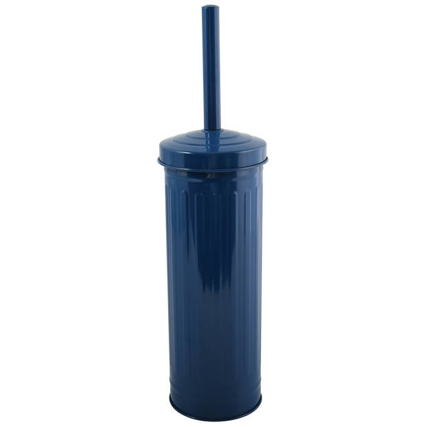 MSV Toiletborstel in houder 38 cm/zeeppompje set Industrial - metaal - blauw - Badkameraccessoireset