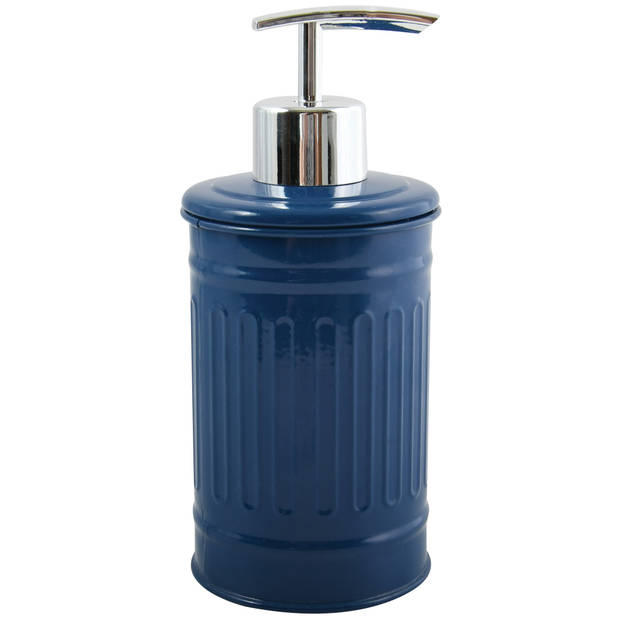 MSV Toiletborstel in houder 38 cm/zeeppompje set Industrial - metaal - blauw - Badkameraccessoireset