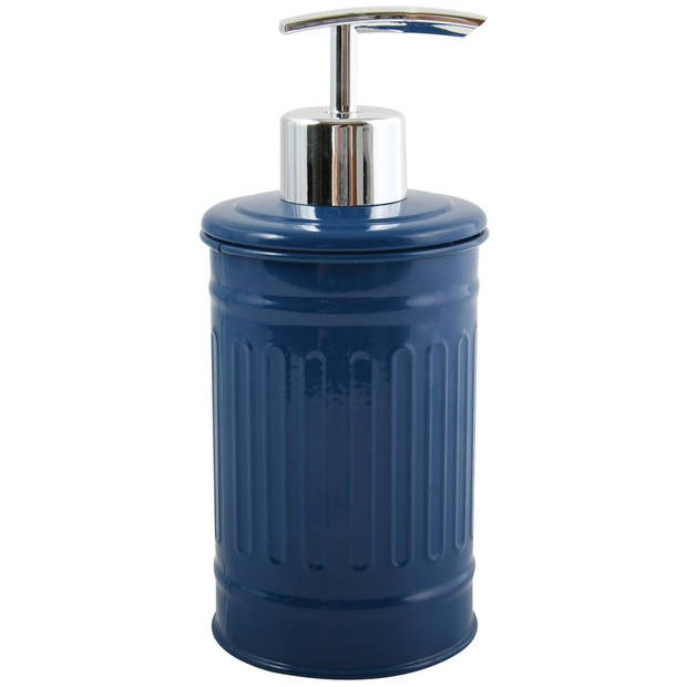 MSV Zeeppompje/dispenser - Industrial - metaal - marine blauw - 7.5 x 17 cm - 250 ml - Zeeppompjes