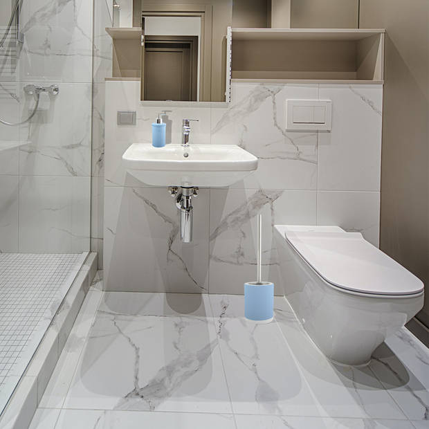 MSV Toiletborstel in houder 38 cm/zeeppompje set Moods - keramiek/kunststof - lichtblauw - Badkameraccessoireset