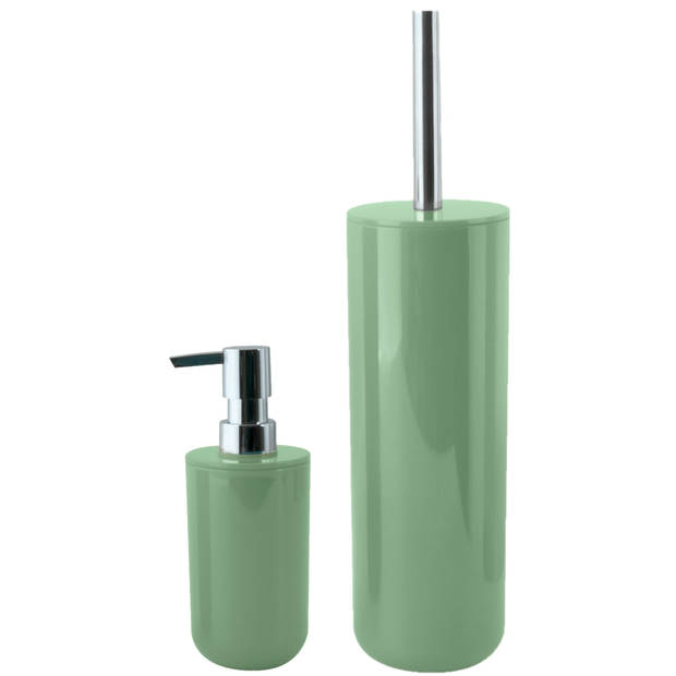 MSV Toiletborstel in houder 38 cm/zeeppompje set Moods - kunststof - groen - Badkameraccessoireset