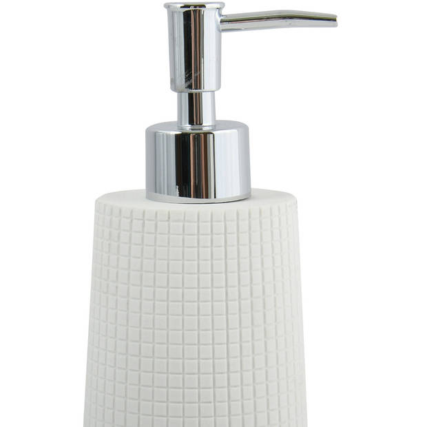 MSV Toiletborstel in houder 35 cm/zeeppompje set Squares - Polyresin/rvs - ivoor wit - Badkameraccessoireset
