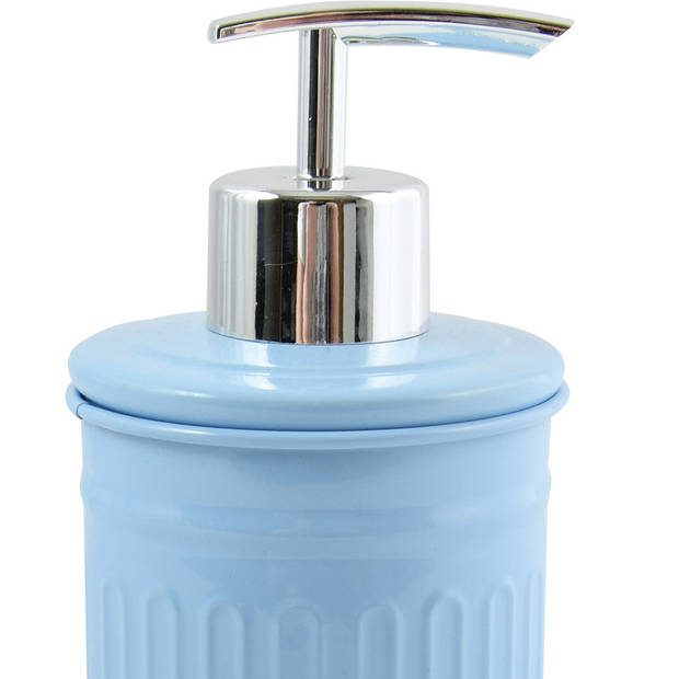 MSV Toiletborstel in houder/zeeppompje/pedaalemmer set Industrial - metaal - lichtblauw - Badkameraccessoireset