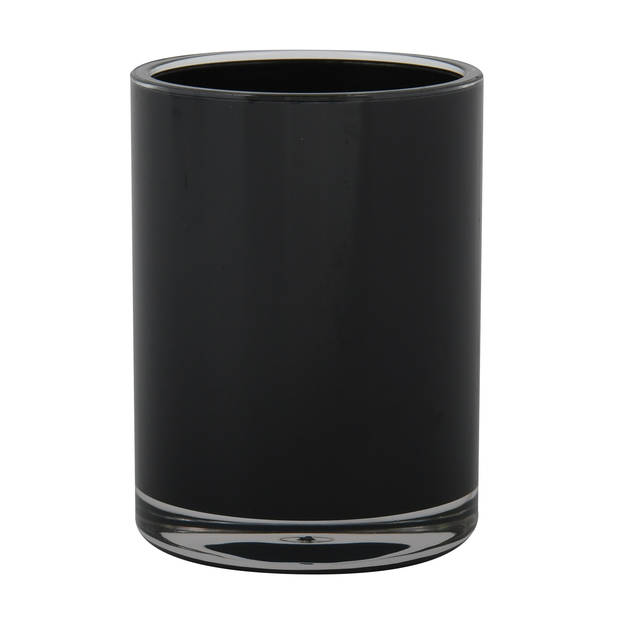 MSV Badkamer drinkbeker Aveiro - PS kunststof - zwart - 7 x 9 cm - Tandenborstelhouders
