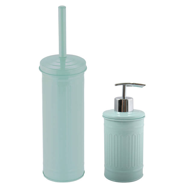 MSV Toiletborstel in houder 38 cm/zeeppompje set Industrial - metaal - mintgroen - Badkameraccessoireset