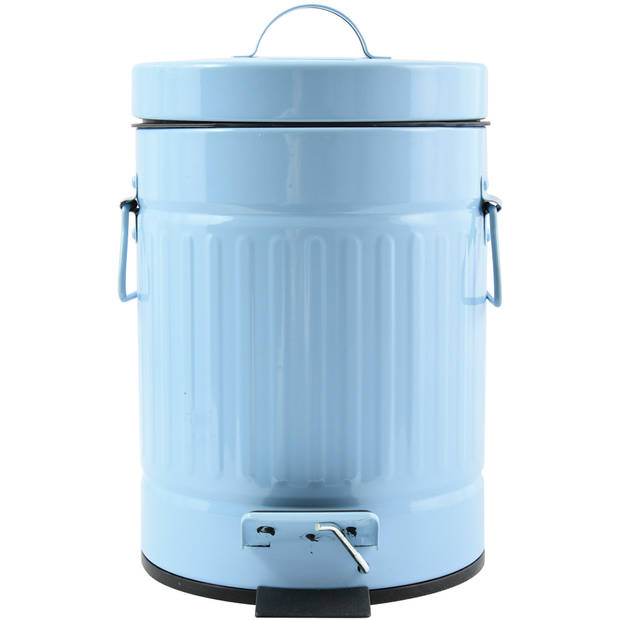 MSV Prullenbak/pedaalemmer - 2x - Industrial - metaal - pastel blauw - 3L - 17 x 26 cm - Badkamer/toilet - Pedaalemmers