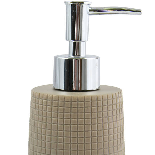 MSV Toiletborstel in houder 35 cm/zeeppompje set Squares - Polyresin/RVS - taupe/beige - Badkameraccessoireset