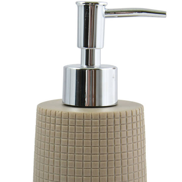 MSV Zeeppompje/dispenser - Squares - kunststeen - taupe - 7 x 18 cm - 275 ml - Zeeppompjes