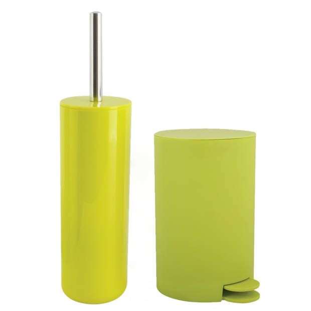 MSV Toiletborstel in houder/pedaalemmer set Moods - kunststof - lime/appel groen - Badkameraccessoireset