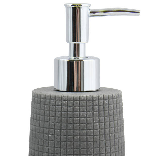 MSV Toiletborstel in houder 35 cm/zeeppompje set Squares - Polyresin/rvs - donkergrijs - Badkameraccessoireset