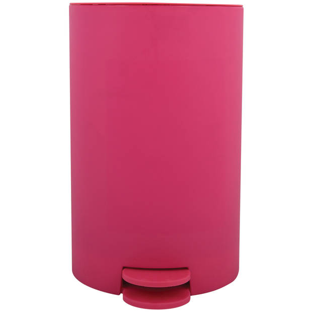 MSV kleine pedaalemmer - kunststof - fuchsia roze - 3L - 15 x 27 cm - Badkamer/toilet - Pedaalemmers