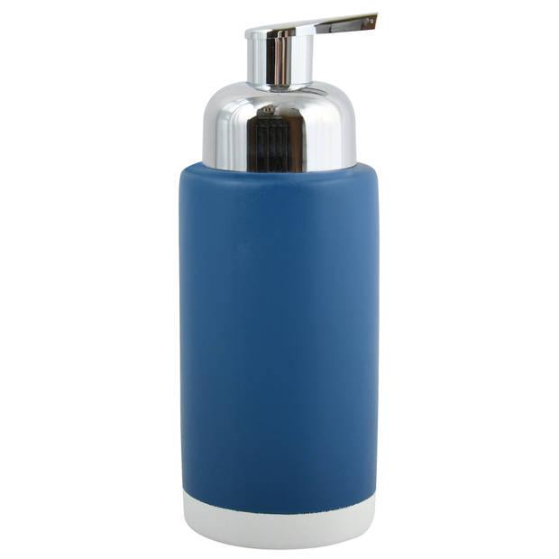 MSV Toiletborstel in houder 38 cm/zeeppompje set Moods - mdf hout/keramiek - blauw - Badkameraccessoireset