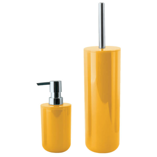 MSV Toiletborstel in houder 38 cm/zeeppompje set Moods - kunststof - saffraan geel - Badkameraccessoireset
