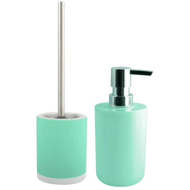 MSV Toiletborstel in houder 38 cm/zeeppompje set Moods - keramiek/kunststof - mintgroen - Badkameraccessoireset