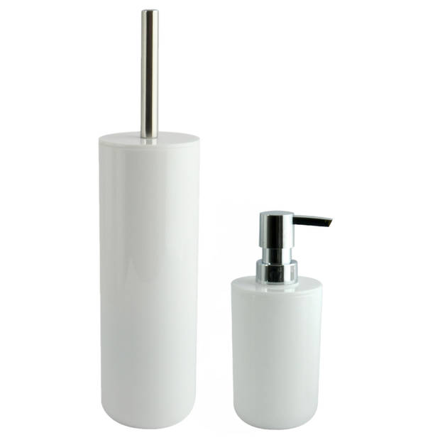 MSV Toiletborstel in houder 38 cm/zeeppompje set Moods - kunststof - ivoor wit - Badkameraccessoireset