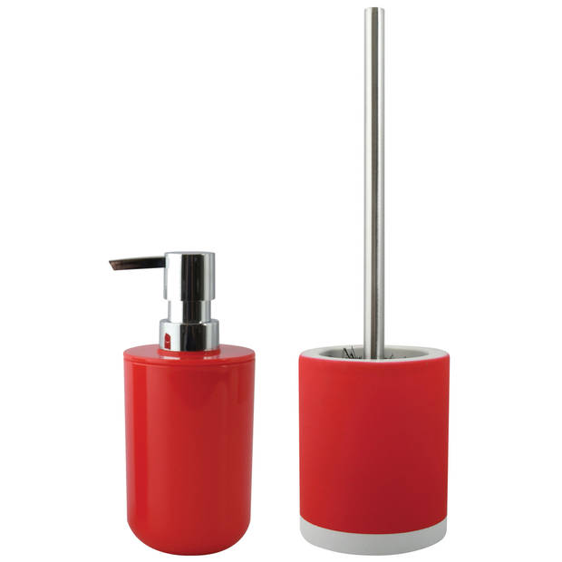 MSV Toiletborstel in houder 38 cm/zeeppompje set Moods - keramiek/kunststof - rood - Badkameraccessoireset