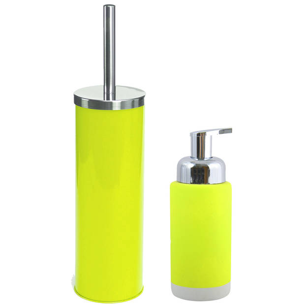 MSV Toiletborstel in houder 38 cm/zeeppompje set Enzo - metaal/keramiek - lime/appel groen - Badkameraccessoireset