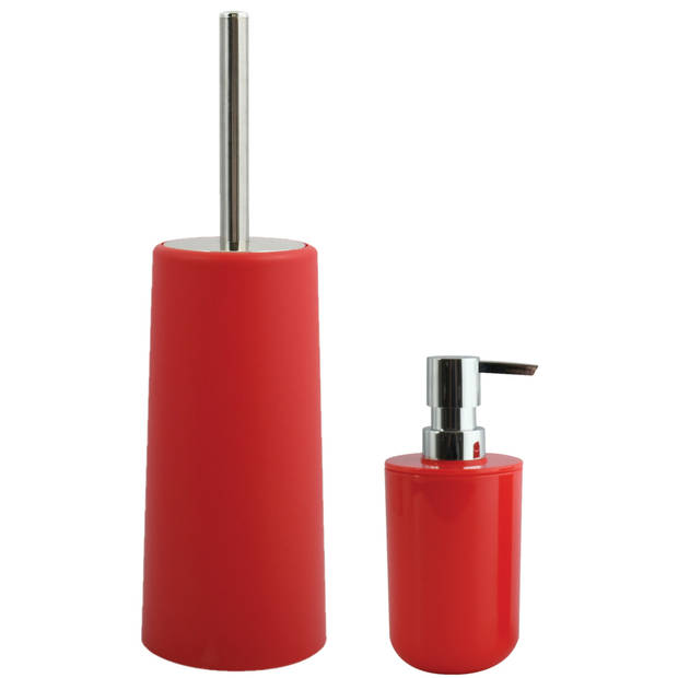 MSV Toiletborstel in houder 35 cm/zeeppompje set Moods - kunststof - rood - Badkameraccessoireset