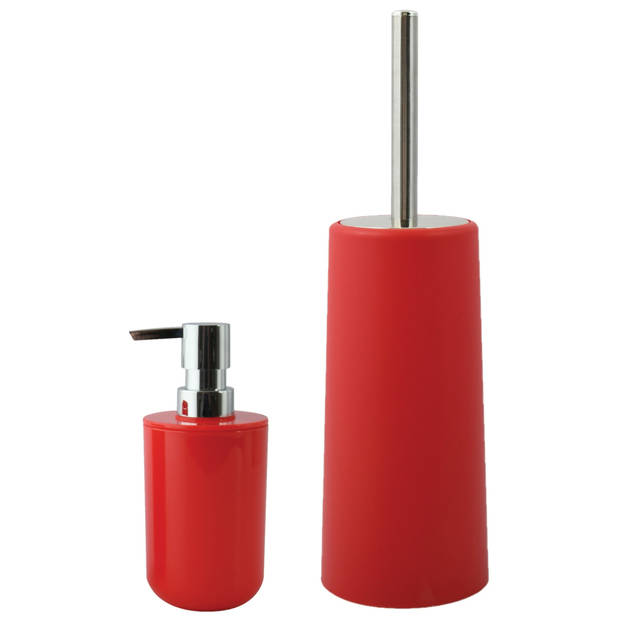 MSV Toiletborstel in houder 35 cm/zeeppompje set Moods - kunststof - rood - Badkameraccessoireset